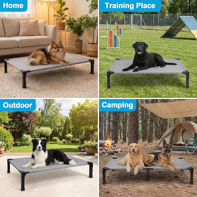 Elevated Dog Bed Raised Cooling Dog Cot for Large Dogs, Portable Indoor & Outdoor Pet Bed with No-Slip Feets Breathable Mesh Pet Bed for Camping Outdoor