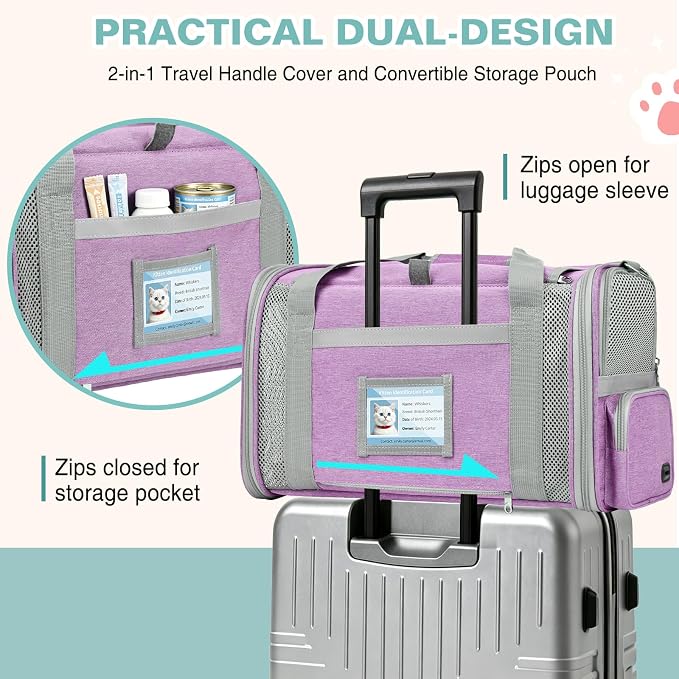 Soft Cat Carrier for Pets Up to 20 Lbs, Collapsible Cat Carrier Bag with Privacy Curtains, Airline Approved Small Pet Carrier for Small Medium Cats Dogs Puppy, Washable Soft Pet Travel Bag Dog Carrier