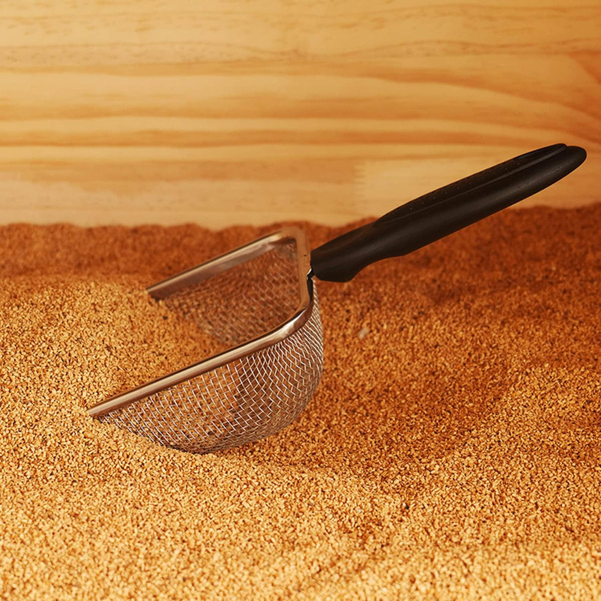 Small Mesh Stainless Steel Cat Litter Scoop Fine Mesh Metal Reptile Litter Cleaner Scooper Non-Stick Coated Metal Litter Scoop Fine Sand Litter Scooper (Hole:2mm/Fine Sand Scooper)