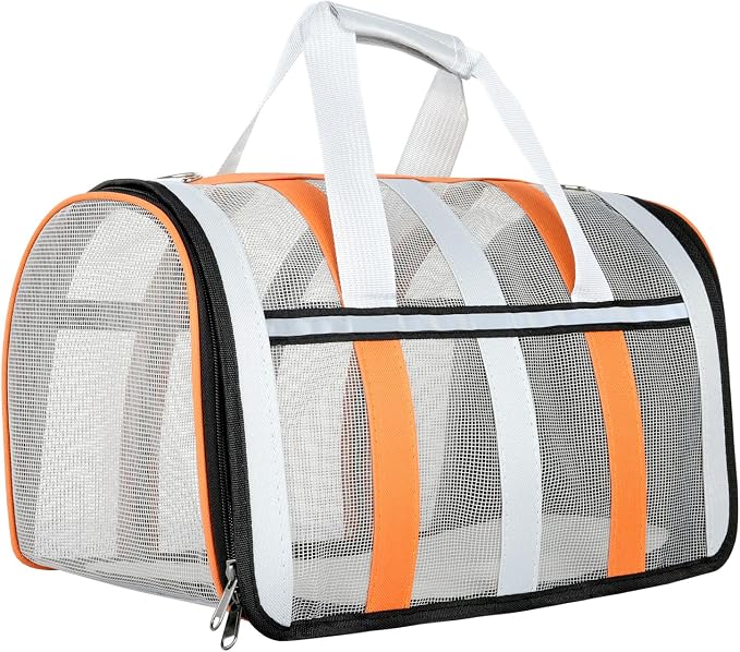 Soft Sided Pet Carrier, Airline Approved Dog Cat Travel Bag with Mesh Windows, Collapsible Portable Pet Carrier for Small Medium Dogs Cats (Orange)