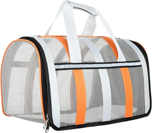 Soft Sided Pet Carrier, Airline Approved Dog Cat Travel Bag with Mesh Windows, Collapsible Portable Pet Carrier for Small Medium Dogs Cats (Orange)