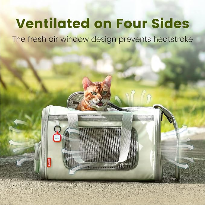 Pawaii Cat Carrier with ID Tag, TSA Airline Approved Soft Sided Collapsible Pet Travel Carrier, Portable Comfortable Convenient Foldable Cat Travel Bag | Up to 13 lbs, 16.9 x 10.6 x 10.6 in, QR pet ID tag, top entry, luggage sleeve, soft fleece pad, fo...