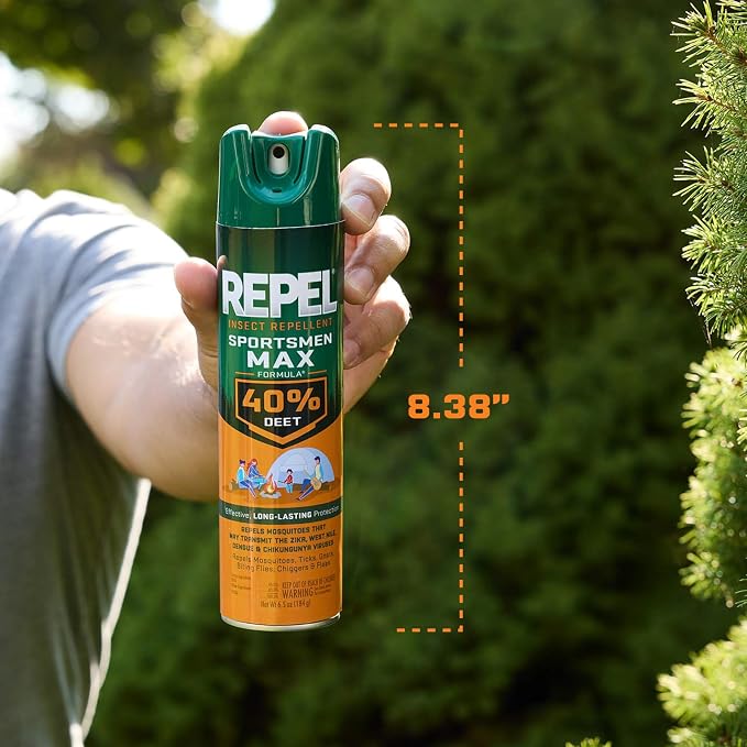 Repel Insect Repellent Sportsmen Max Formula 40% DEET, 6.5 Ounces, Long-Lasting Aerosol Insect Repellent Spray Repels Mosquitoes, Ticks, Gnats, Biting Flies, Chiggers And Fleas, 12 Pack