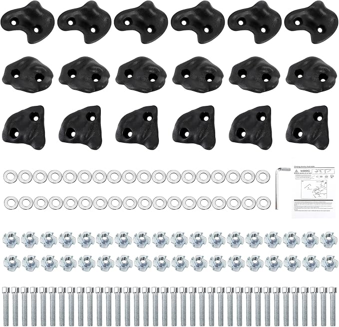 ZENFUN 18 Pc Rock Climbing Holds, Indoor & Outdoor Rocks Wall Climbing Kit, Black Rock Climb Holds Playground Play Set, Multi-Shape Climbing Rock Wall Grips with Mounting Hardware