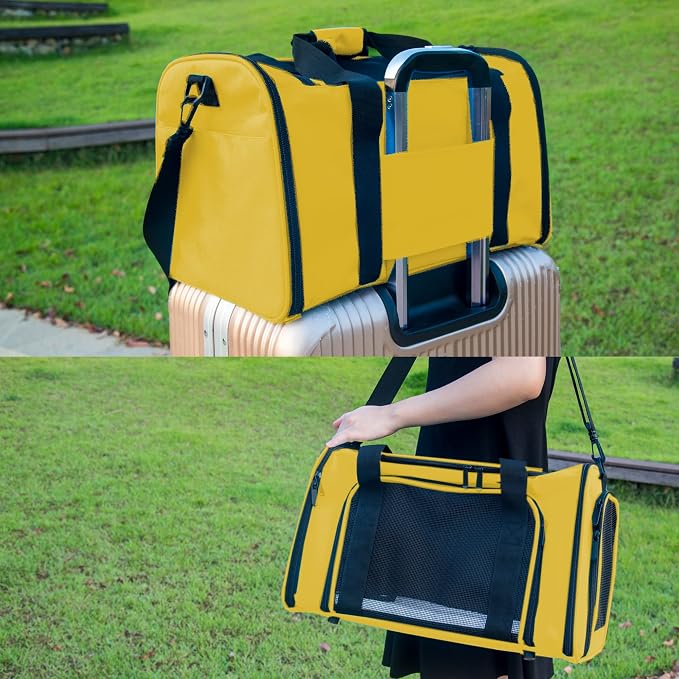 Soft Sided Carrier for Small Medium Cats Dogs,TSA Airline Approved Collapsible Travel Pet Carrier (Medium, Yellow)