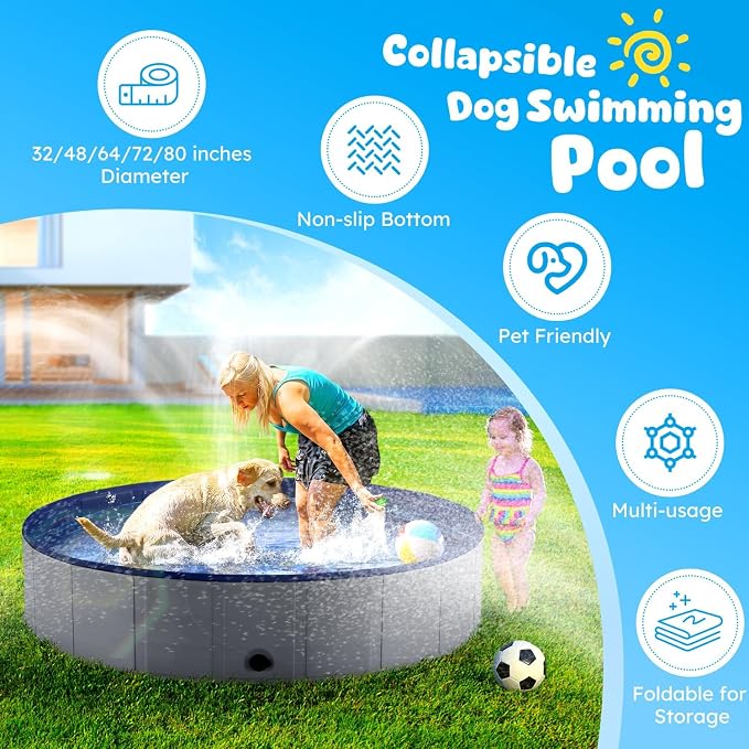 Niubya Portable Dog Pool, Foldable Pet Swimming Pool, Anti-Slip Collapsible Pet Bathtub, Hard Plastic Bath Pool for Pets Dogs and Cats, 97 x 16 Inches