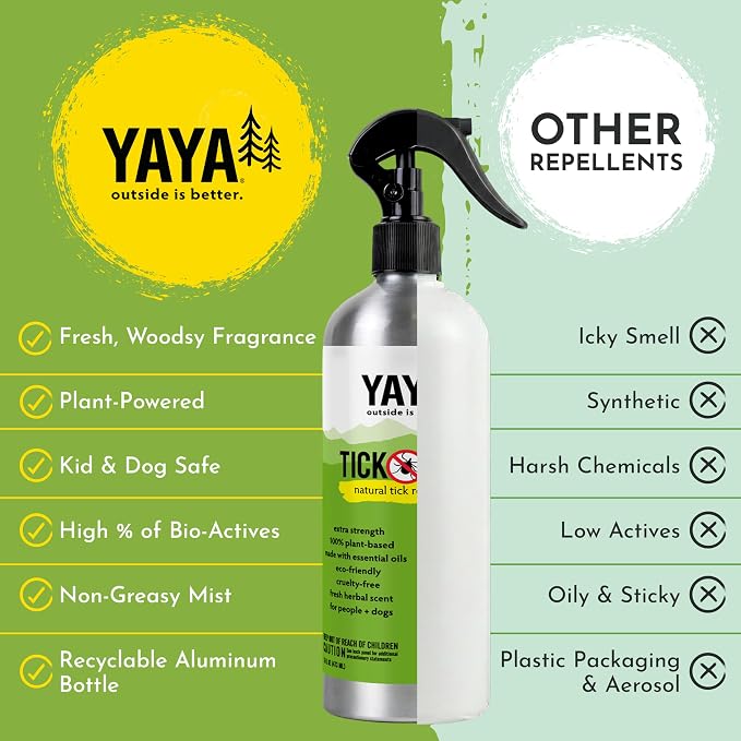 Yaya Organics All Natural Extra Strength Tick Repellent DEET Free - 16 Ounce Spray Bottle