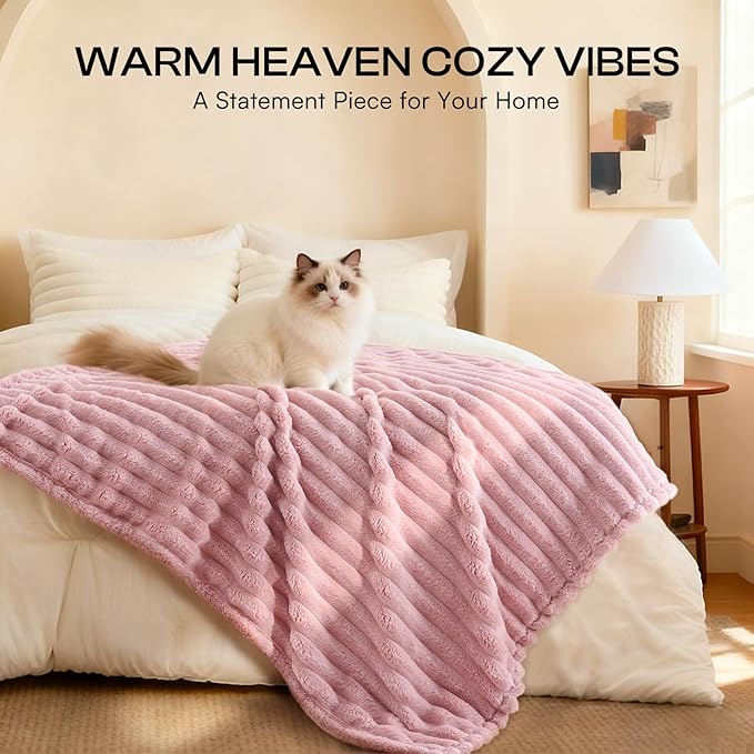 LINENLUX 1 Pack 3 Soft Dog Blanket Washable Warm Fleece Cat Blankets for Pet Puppy Fluffy Calming Flannel Beige/Pink/Grey Medium