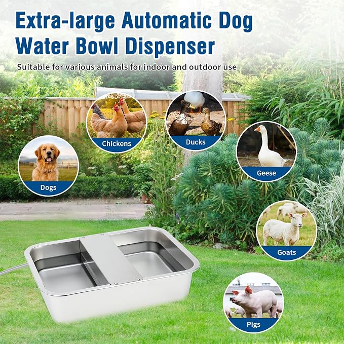 BWOGUE 3 Gal Automatic Dog Water Dispenser, Stainless Steel Bowl for Dogs | Automatic Dog Water Bowl Dispenser, Float Valve Control, Outdoor Use, Easy to Mount & Clean, Large Dogs, Cats, Chickens