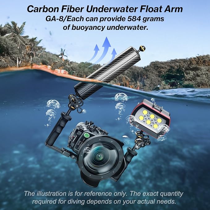 Sea frogs Carbon Fiber Float Arm D60mm, 12'', Buoyancy Provided 580g | for Ultralight, Aquatic Arm, Underwater Camera System Diving Tray Video Light/Strobe GA-8