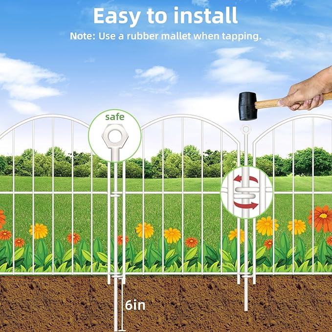 Decorative Garden Fence 17in x10ft, 10 Pack Rustproof Metal No Dig Fence Animal Barrier for Dog, Arched Flower Bed Edging Ornamental Wire Border Panel Fencing for Yard Patio Outdoor Decor White