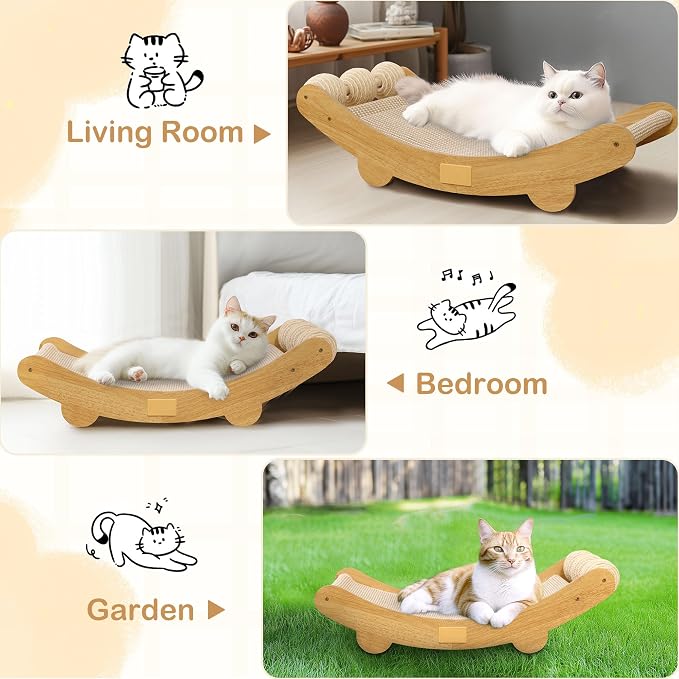 DWCN 3-in-1 Large Cat Scratcher Bed Hammock Lounge Scratching Post Scratch Pad with 3 Natural Sisal Balls - Furniture Protector Gift for Indoor Cats