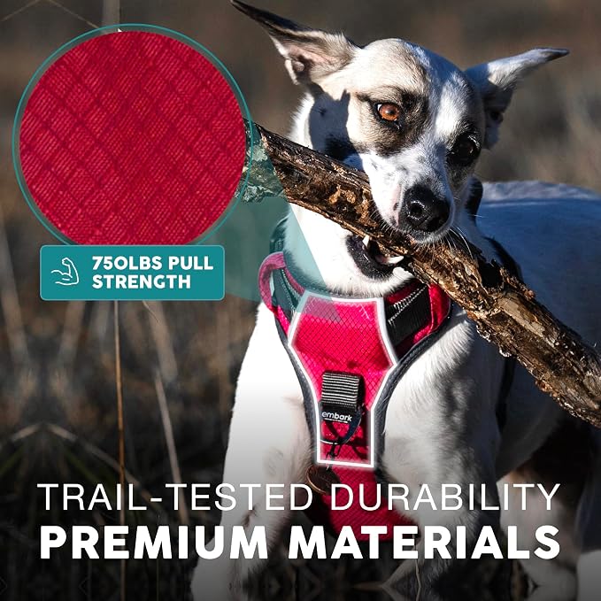 Embark No Pull Dog Harness, Reflective Adjustable Training Vest, No Choke | Adjustable straps fit all dog breeds with sturdy hooks; 360° reflective trim, soft padded Harness Design for All Dogs