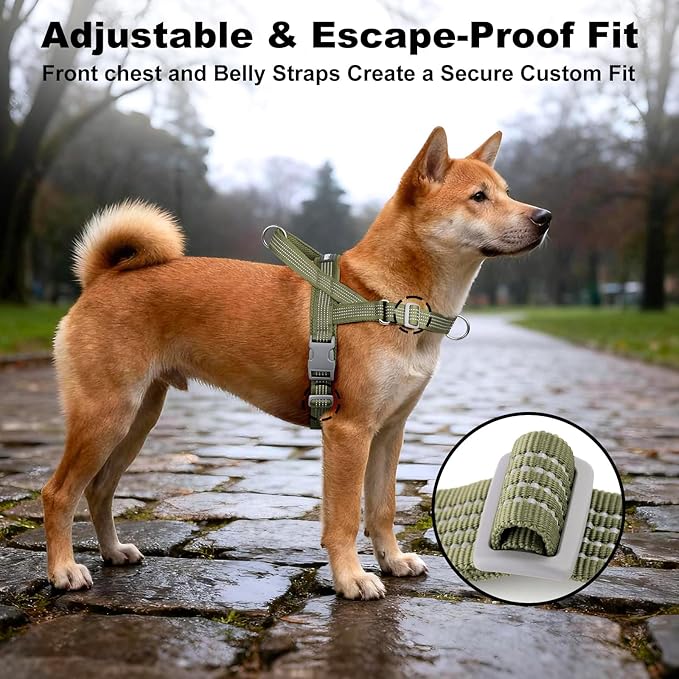 No Pull Dog Harness with Handle, Adjustable Soft Mesh Padded Vest | Reflective Walking Harness with Front Clip for Small Medium Large Dogs, Quick Fit No Escape for Training, Ranger Green, S