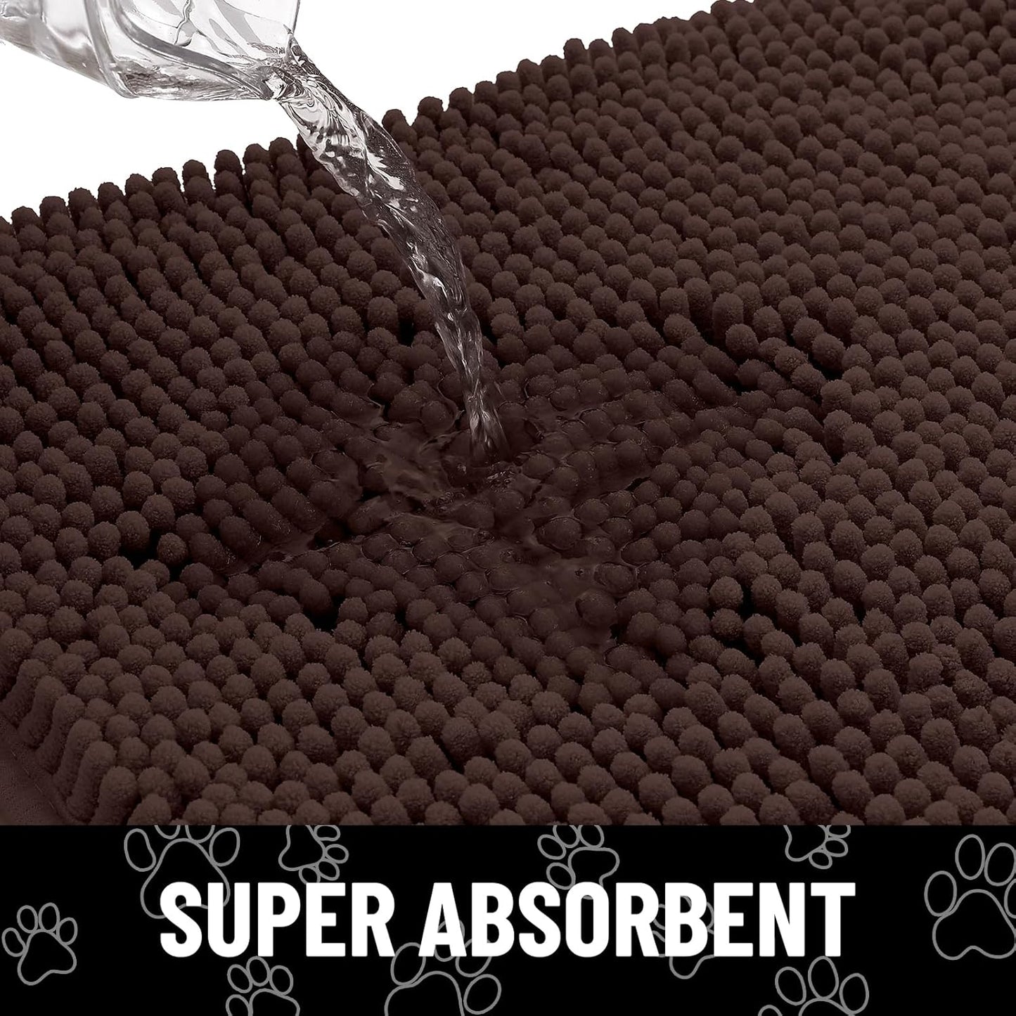 Smiry Dog Door Mat for Muddy Paws, Absorbent Dirt Trapper Non Slip Quick Dry Washable Chenille Mat for Mud Dogs, Entry Rug for Indoor and Outdoor (30x20 Inches, Brown and Black)