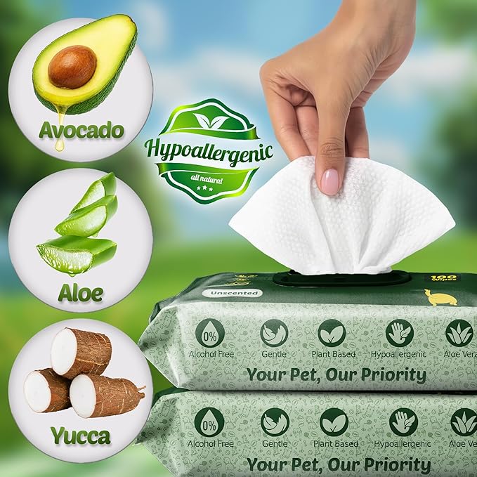 Petazy 400 Dog Wipes for Paws and Butt Ears Eyes | XL 8x8 Organic Pet Wipes for Dogs | Unscented Dog Wipes Cleaning Deodorizing | Extra Thick Paw Wipes for Dogs Cats Pets | Bonus Glove Wipes Included