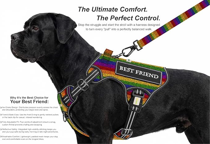 Homapet. Tactical Dog Harness with Dual Leash Attachment Points, Adjustable and Reflective Military Grade Dog Vest with Comfort Control Handle (Love, XXL)