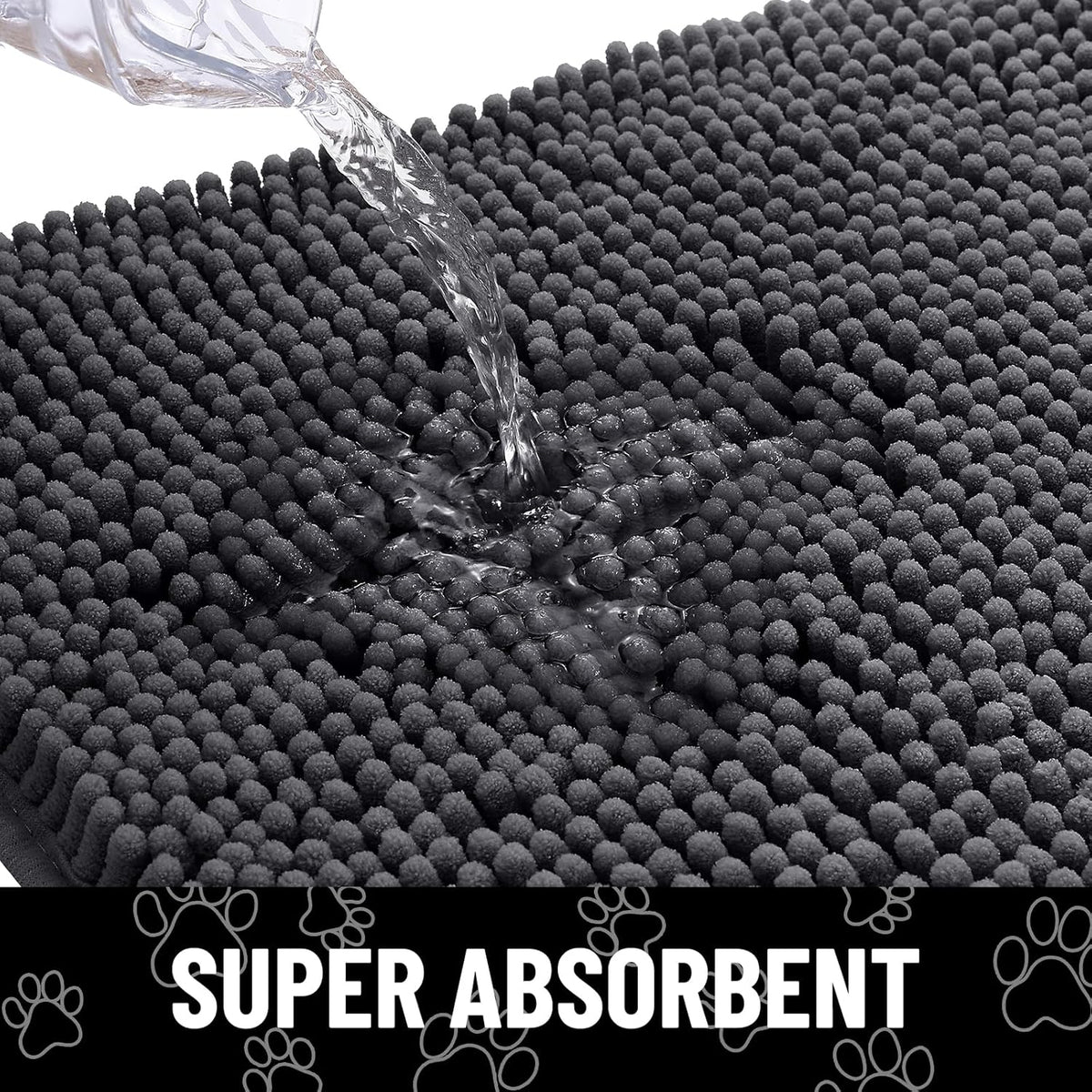 Smiry Dog Door Mat for Muddy Paws, Absorbent Dirt Trapper Non Slip Quick Dry Washable Chenille Mat for Mud Dogs, Entry Rug for Indoor and Outdoor (70x24 Inches, Dark Grey and White)
