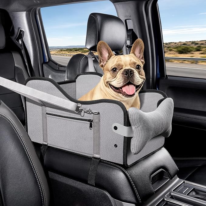 MAXFUT Center Console Dog Car Seat for Small Dogs,Fit for Full Size Truck | Equipped with Soft Padding and Pillow,Double Fixation,Pet Booster with Safety Belt,Puppy Car Seat for Small Dogs 0-30 lbs
