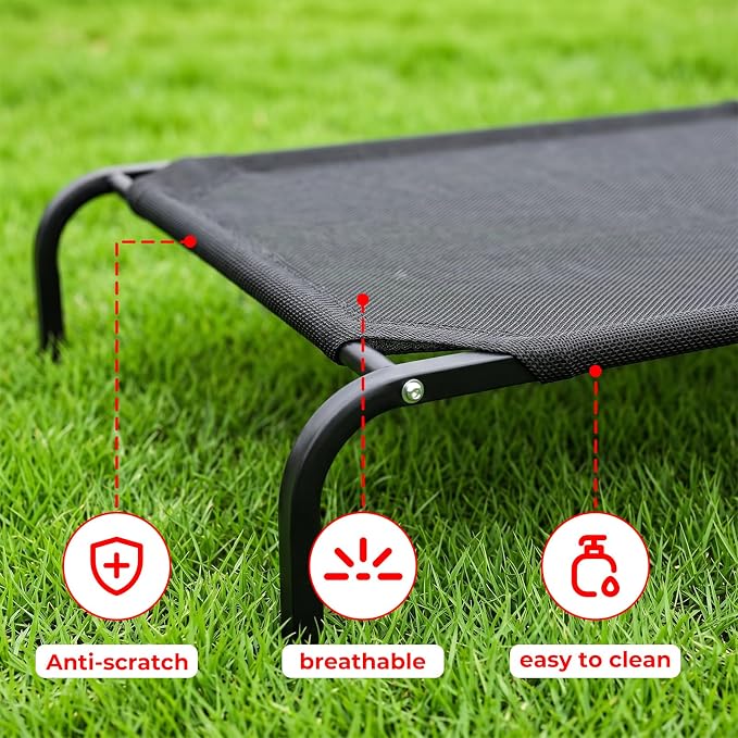 Outdoor Raised Dog Cot Bed for Large Dogs, Large Breathable Elevated Cooling Dog Beds, Off Ground Training Pet Hammock Bed with Anti-Slip Base, 41"x25", Black