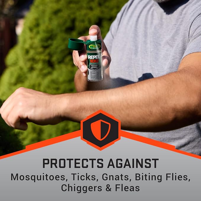 Repel 100 Insect Repellent, 1 Ounce, With DEET, 10-Hour Protection Long-Lasting Insect Repellent Travel Pump Spray Repels Mosquitoes, Ticks, Gnats, Biting Flies, Chiggers And Fleas, 6 Pack