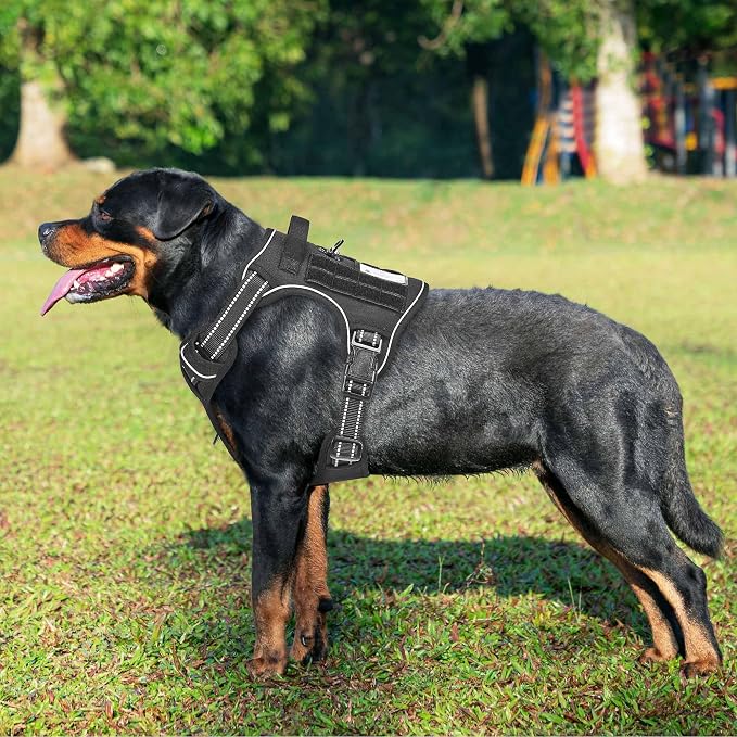 Beebiepet Heavy Duty Tactical Dog Harness for Small Dogs, No Pull Adjustable Pet Harness Reflective Service Training Easy Control Pet Vest Military K9 Working Dog Harnesses- Large, Black