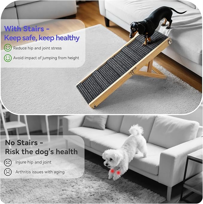 2026 Upgraded Dog Ramp for Couch, Foldable Small Dog Ramp for Sofa, 5 Adjustable Height from 9.8" to 20.5", Portable Stable Pet Steps with Non-Slip Pad, Pet Ramps Use for Sofa Couch Stairs