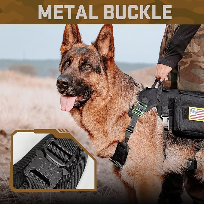 Forestpaw Tactical Dog Harness Pouches and Patches Set,M,Black | Adjustable Fits 22-35" Chest,30-80 lbs,No Pull Military Style Service Dog Vest for Daily Walking Training,Medium Dogs