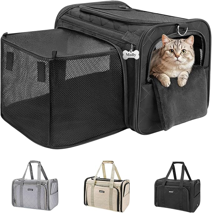MIDOG Cat Carrier Soft for Small-Medium Cats Up to 25lbs, Airline Approved | Expandable Square Design,Comfort & Breathable Window,Equipped with anti-slip lock zippers and an internal safety leash