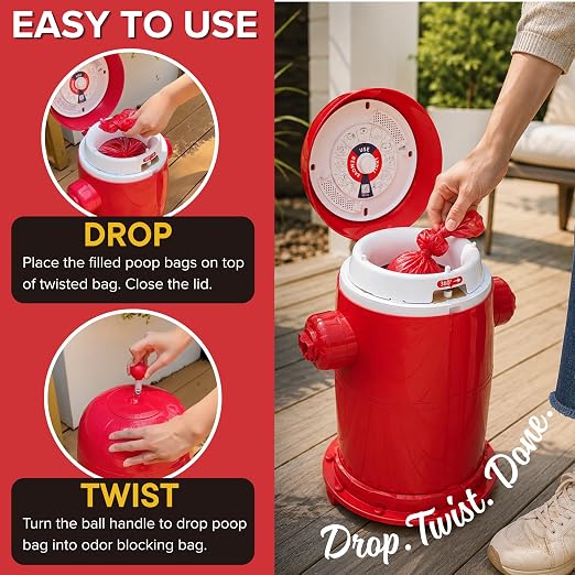 Red Rocket Doggy Twist'R Medium Waste Disposal System, Dog Poop Trash Can | Odor Control, Indoor/Outdoor, Holds Up to 15 Lbs, Includes 2 Size #2 Odor Blocking Bags, 2 Charcoal Sachets, 60 Poop Bags