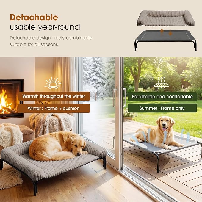 Czpalo Elevated Dog Bed with Removable Bolster Cushion Mat, Raised Pet Cot for Extra Large Sized Dogs with Breathable & Washable Mesh, Indoor & Outdoor Pet Hammock with Skid-Resistant Feet.