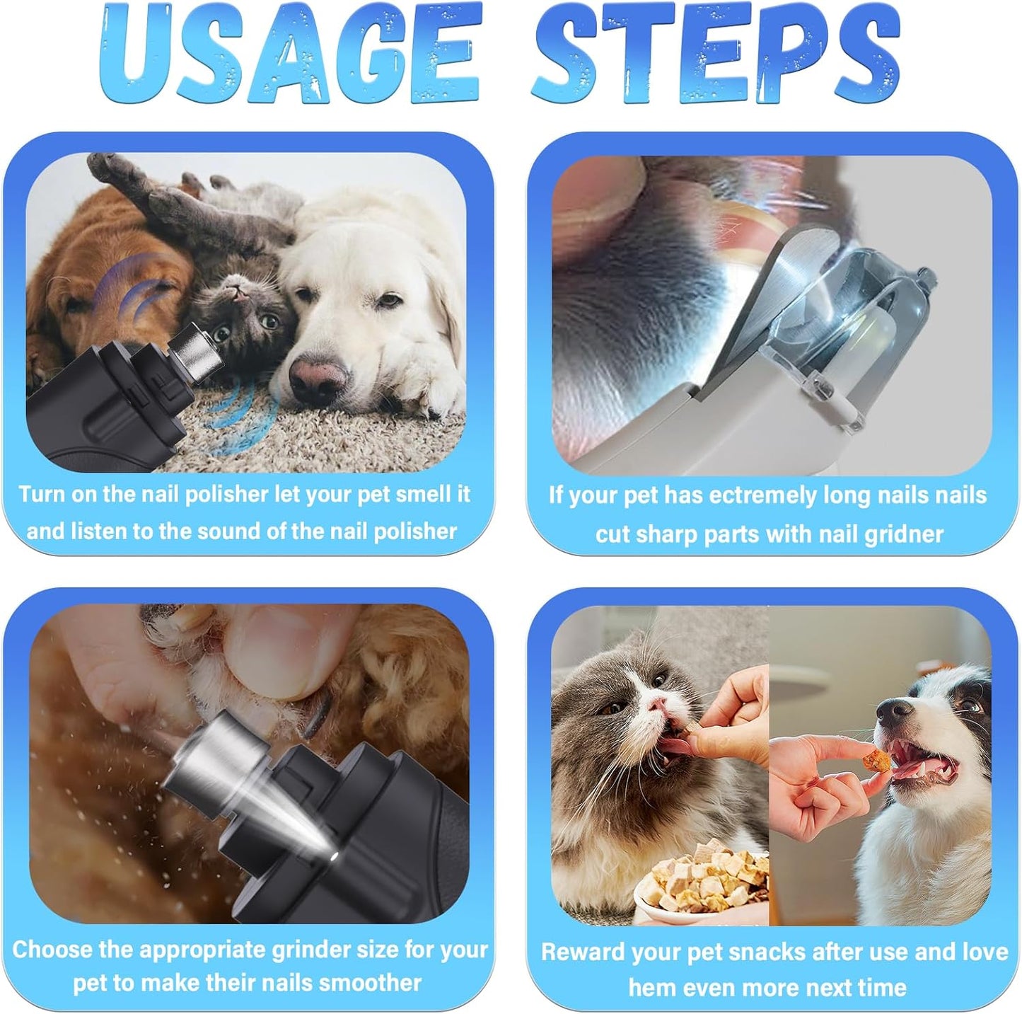 Cat Nail Grinder & Dog Nail Clippers Trimmers for Large Medium Small Dogs Cats Pets Claw Trimmer Quick Sensor and Safety Guard USB Rechargeable with 2 LED Lights