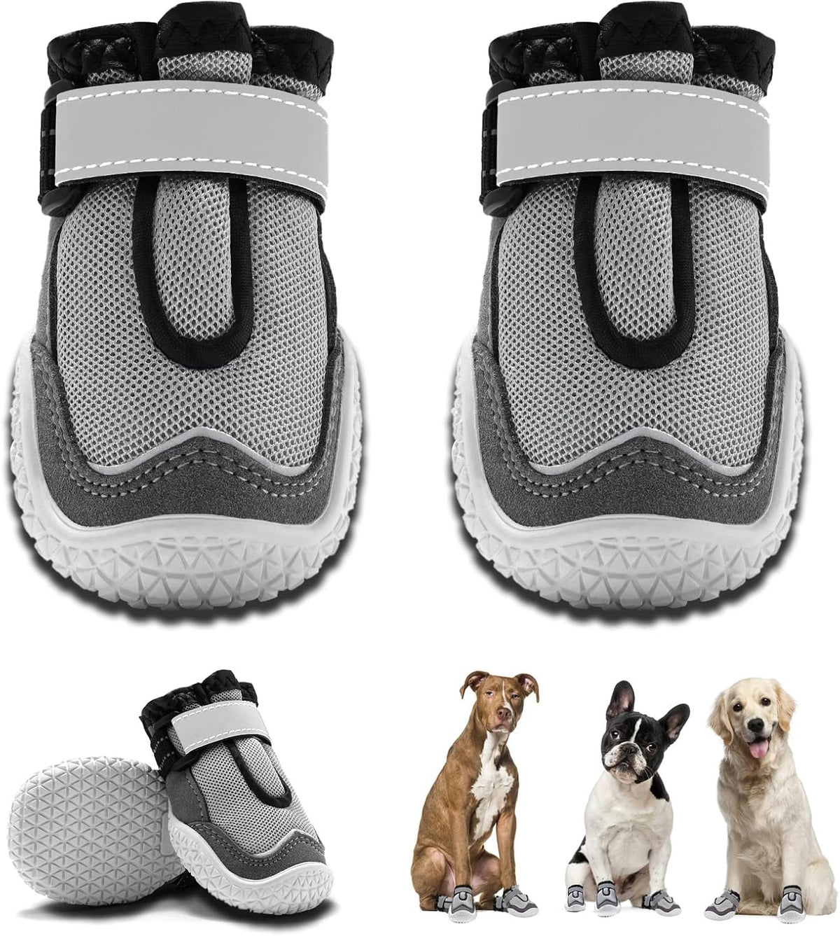Hcpet Dog Boots for Large Dogs, Dog Shoes for Hot Pavement Winter Snow, Paw Protector Dog Booties Designed for Comfort and Breathability, Outdoor Booties for Small Medium Dogs for Hiking Grey Size 2