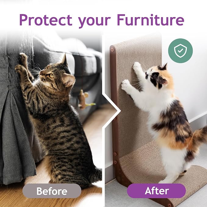 Necoichi Cardboard Cat Scratcher Wall for Indoor Cats - Cat Scratching Board, Cat Scratch Pad Lounger with Reversible Usability and Extra Comfort for Lounge, Curved (Dark Cherry, Large)