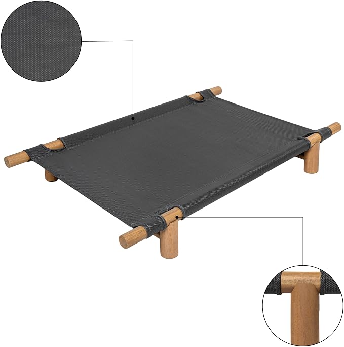DBD5000B Chester 32" Modern Minimalist Wood Frame Elevated Outdoor Dog Bed, Graphite/Light Teak