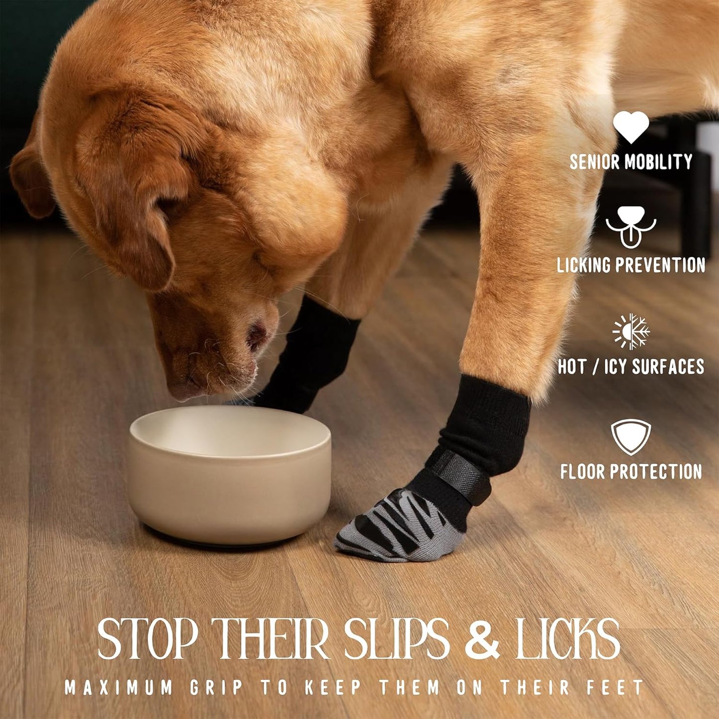 DOK TigerToes Premium Non-Slip Dog Socks for Hardwood Floors - Extra-Thick Grip That Works Even When Twisted - Prevents Licking, Slipping, and Great for Dog Paw Protection - Size Medium