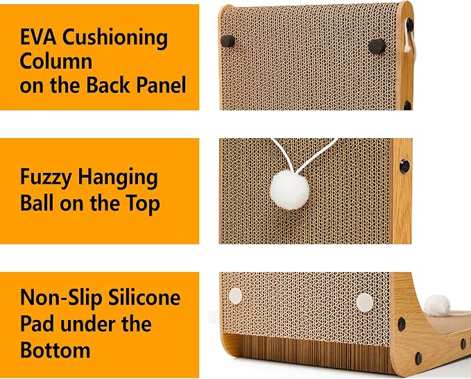 Value 2-Pack 23.6 Inch L-Shaped Cardboard Cat Scratcher, Dual Use (Vert/Horiz) Scratch Pad with Toy Balls, Wall-Mountable Furniture Protector Cat Scratchers for Indoor Cats