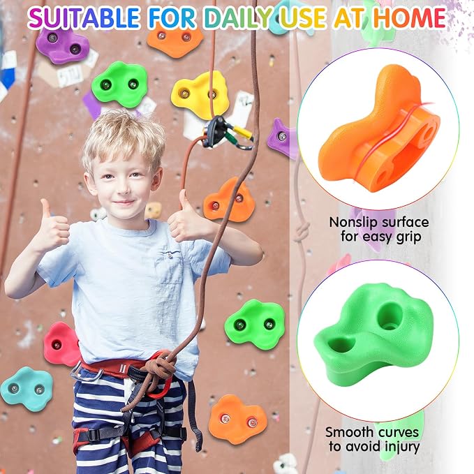 Meooeck 72 Pcs Kids Rock Wall Climbing Holds Set Colorful Grips with Mounting Screws and Hardware for DIY Indoor Outdoor Backyard Playground Back to School Birthday Gift(Pastel Color)