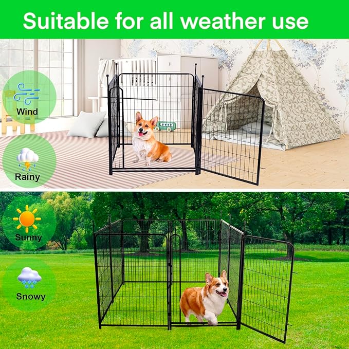 Okaygardn Tall Garden Fences and Borders for Dogs, 48 inch High Garden Fence, 8 Panels Total 17.7 Ft, 21 in Wide Low Threshold Gate. Modular Fencing, Dog Fence Outdoor for Yard. Vegetable Garden Fence