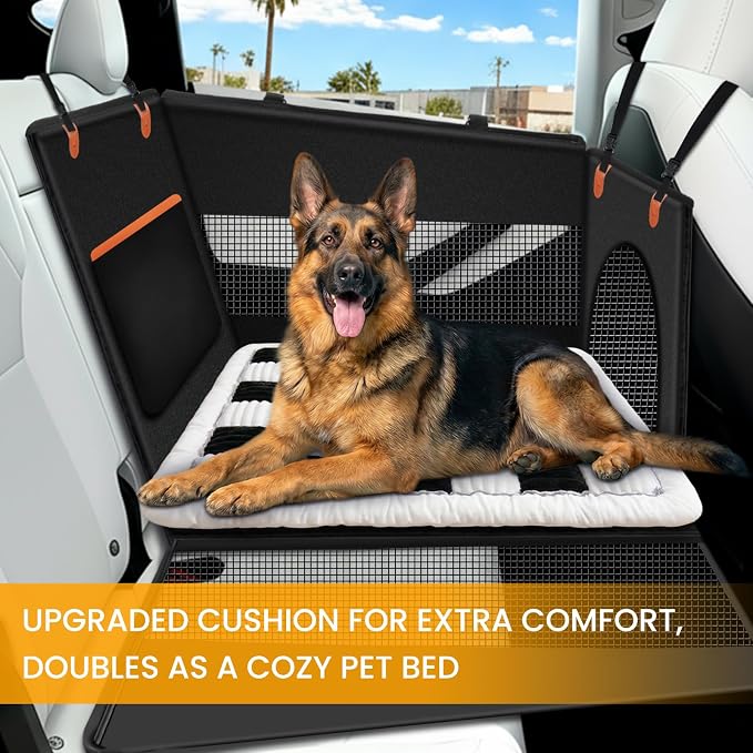 XL Checkered Large Dog Car Seat Cover with Dog Bed Mat for Back Seat Half - Single Seat Travel Hammock Extender, Waterproof Hard Bottom for Medium & Large Dogs, Car SUV Truck Vehicle