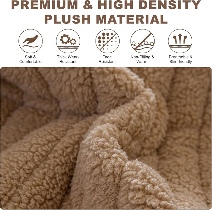 OTOB Sofa Covers for 3 Cushion Couch Washable, All Seasons Fuzzy Non Slip Kids & Pet Friendly Dog Bed Mats Couch Cover, Soft Plush Sofa Slipcovers Furniture Protector (Khaki, 27.6" x 70.9'')