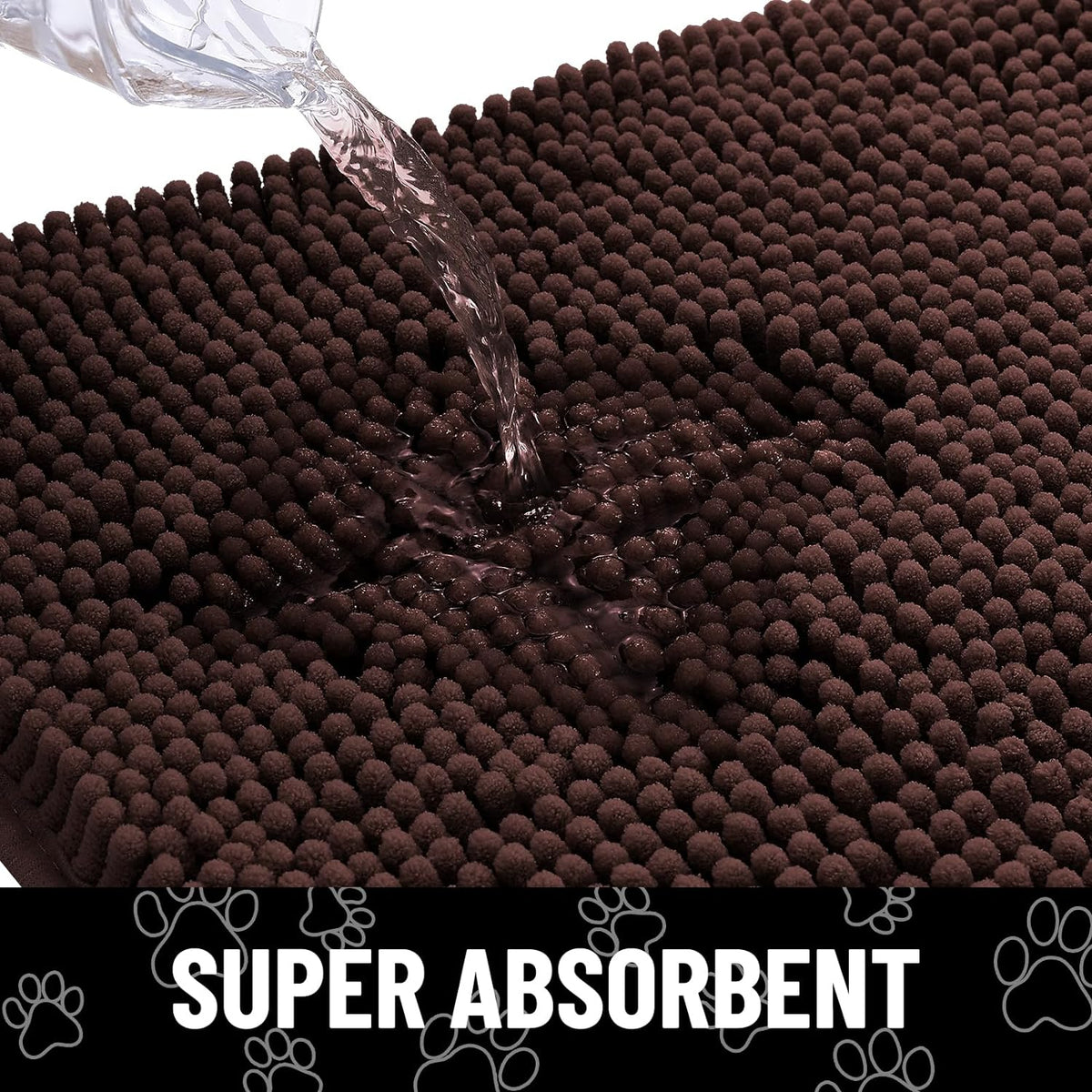 Smiry Dog Door Mat for Muddy Paws, Absorbent Dirt Trapper Non Slip Quick Dry Washable Chenille Mat for Mud Dogs, Entry Rug for Indoor and Outdoor (48x30 Inches, Brown and White)