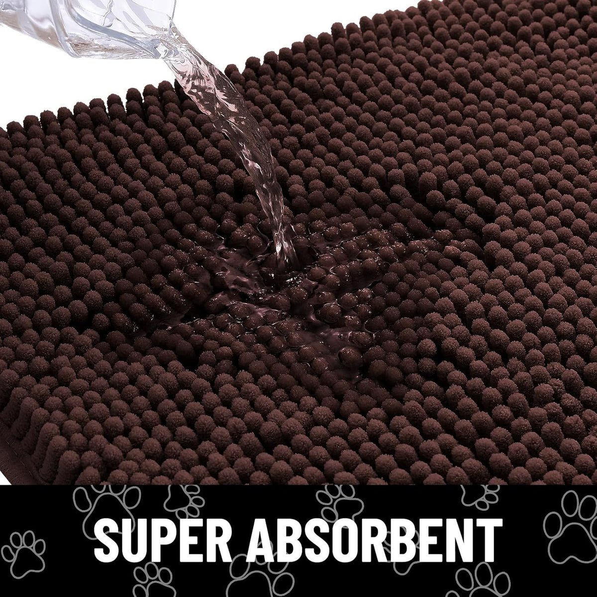 Smiry Dog Door Mat for Muddy Paws, Absorbent Dirt Trapper Non Slip Quick Dry Washable Chenille Mat for Mud Dogs, Entry Rug for Indoor and Outdoor (40x32 Inches, Brown and White)