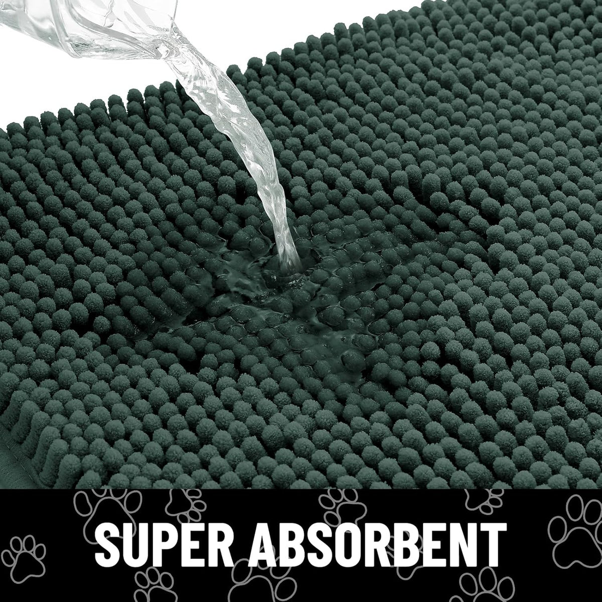 Smiry Dog Door Mat for Muddy Paws, Absorbent Dirt Trapper Non Slip Quick Dry Washable Chenille Mat for Mud Dogs, Entry Rug for Indoor and Outdoor (24x16 Inches, Green)