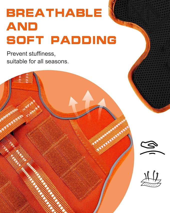Dog Harness Medium Sized Dog, No Pull Dog Vest with Molle System | Tactical, Easy Control With Handle, Breathable Soft Padded, Adjustable, Reflective, No Choke for Walking, Orange Medium