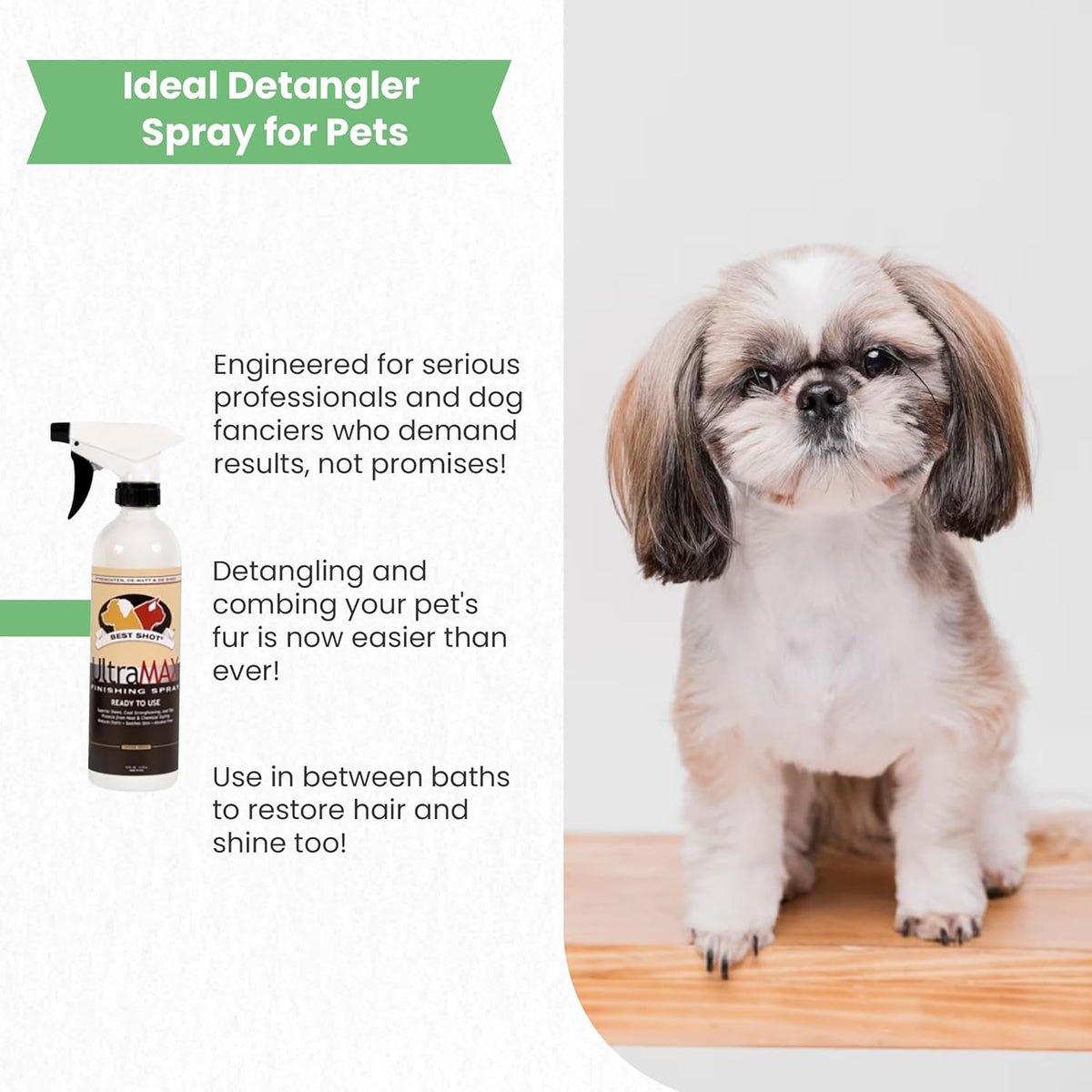 Best Shot UltraMAX Pro Finishing Spray, Ideal Detangler Spray for Pets, Hydrating and Soothing Pet Grooming Spray, for Dogs and Cats, 34 Oz.