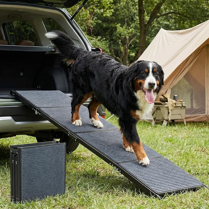 Veehoo Foldable Dog Ramp for Car Truck SUV Extra Large Wide 79" L 20" W | Outdoor Dog Ramp Heavy Duty for Pickup Trucks Minivan Portable Metal Pet Ramps for Injured Senior Dogs, Support up to 150lbs