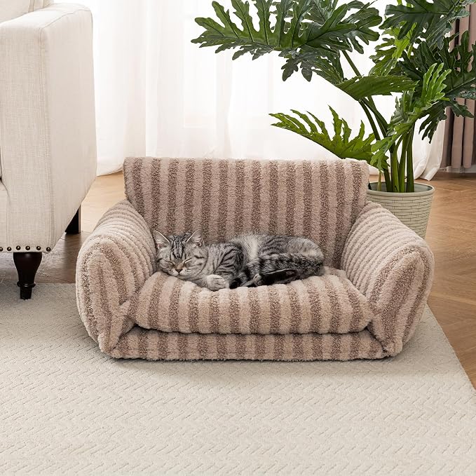 Hollypet Cat Bed Small Dog Orthopedic Couch Beds for Pets up to 20 lbs | Fluffy Multifunctional Double-Layer Warming Kitten Pet Couch Orthopedic Beds with Machine Washable Cover and Non-Slip Bottom
