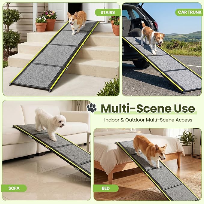 Hassky Dog Ramp for Cars - 70" L × 20" W with Reflective Strip | Foldable Non-Slip Pet Ramp for SUV Trunk Vehicle, Heavy Duty for Large & Senior Dogs, Indoor & Outdoor Universal Use