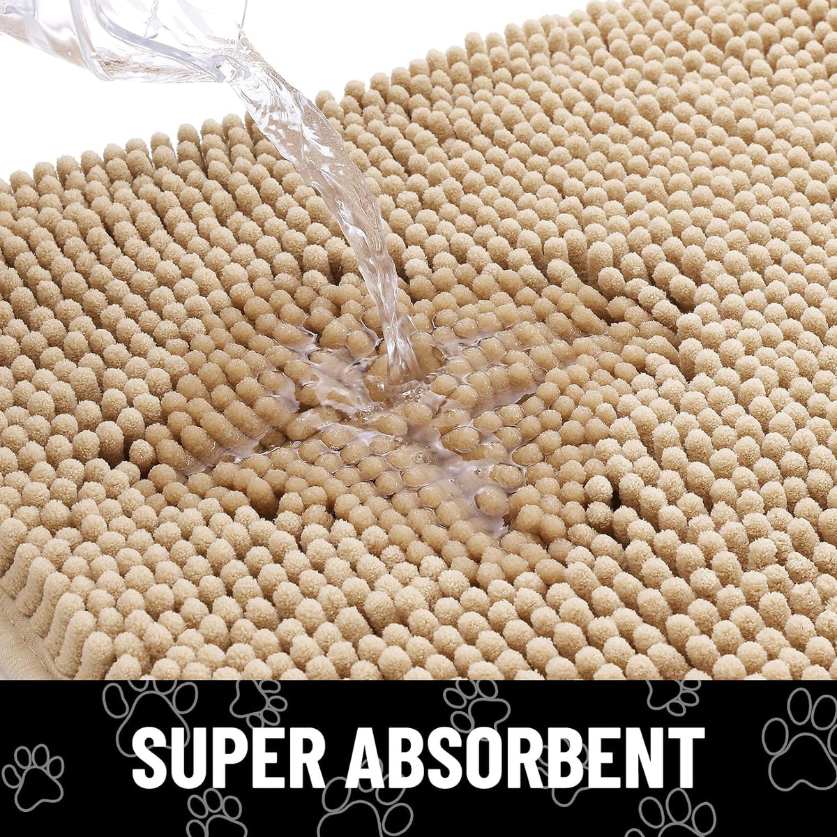 Smiry Dog Door Mat for Muddy Paws, Absorbent Dirt Trapper Non Slip Quick Dry Washable Chenille Mat for Mud Dogs, Entry Rug for Indoor and Outdoor (24x16 Inches, Beige)